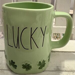 Rae Dunn Light Green 'Lucky' Mug with Shamrocks